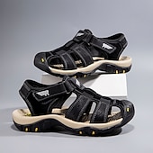 abordables sandalias de exterior-Sandalias deportivas multitirantes verdes y marrones para hombre con velcro ajustable y suela antideslizante para aventuras al aire libre