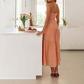 economico Abiti da vacanza-Per donna Abito Midi Abito da laurea Abito Sottoveste Moda Moderno Compleanno Data Uscire Vestibilità regolare Semplice Senza Maniche Spalline sottili Arancione Verde Estate