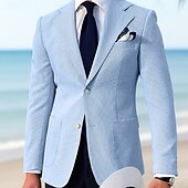 billiga Blazer-herr seersuckerkavaj sportjacka sommar lätt mode randig rosa himmelsblå salvia standard passform