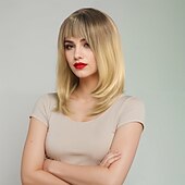 cheap Synthetic Trendy Wigs-Synthetic Wig Body Wave Curly Weave Asymmetrical Neat Bang Machine Made Wig 18 inch A1 Synthetic Hair Women&#039;s Classic Comfortable Color Gradient Yellow