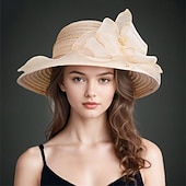 abordables Sombreros de Fiesta-Sombreros de Poliéster Organdí Sombrero de Sol Boda Casual Vacaciones Té Fiesta Carrera de Caballos Elegante Vintage Protección Solar Con Diadema Floral