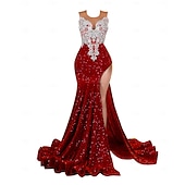 cheap Evening Dresses-Mermaid / Trumpet Evening Gown Elegant Dress Formal Court Train Sleeveless Crew Neck Sequined with Sequin