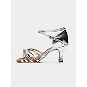 cheap Latin Shoes-Gold Strappy Latin Dance Sandals for Women – High Heel Ballroom Salsa Shoes with Ankle Straps