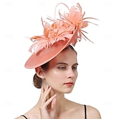 baratos Capacete de Casamento-Peça para Cabeça Sinamay Casamento Festa de Noite Elegante Casamento Com Penas Capacete Chapéu