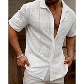 economico camicia da uomo con bottoni-Per uomo Camicia Camicia Estiva Camicia casual Camicia da Spiaggia Camicia con Bottoni Bianco Manica Corta Semplice Colletto a Camicia Vacanza Camicia hawaiana Abbigliamento Poliestere Moda Casual