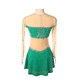 abordables Robes de Patinage Artistique-Robe de patinage artistique Femmes Fille Patinage Robe Vert Patchwork Trou de pouce Maille Spandex Élastique Entraînement Pratique Professionnel Tenue de Patinage Chaleur Thermique cristal pailleté