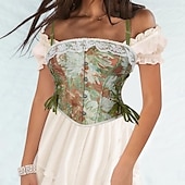 olcso Felsők-Retró Középkori Reneszánsz Fűző Prsluk Bustier Ren Faire Fűzős Virágos Jacquardszövet Női Kelta Fantasy királyi Mindszentek napja Farsang Parti Alkalmi / Napi LARP Felnőttek Fűző