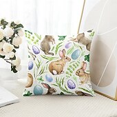 cheap Holiday Cushion Cover-Easter Rabbit Eggs Decorative Toss Pillows Cover 1PC Soft Square Couch Cushion Case Pillowcase for Bedroom Livingroom Sofa Chair