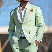 abordables Costumes de fête-Pour des hommes Mariage Soirée Costumes en lin Bleu Ciel Vert Sauge Mode Occasionnel Couleur Unie Coupe Standard 2 pièces Simple Boutonnage Deux Boutons