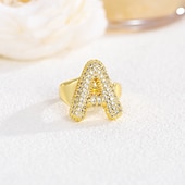 cheap Gifts-Personalized Letter Ring, Gift for Mom, 18K Gold Plated Adjustable Ring, Copper with Zircon, Open Band Initial Ring, Elegant and Stylish Jewelry for Women