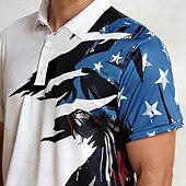 ieftine Ziua Independenței-Bărbați Steagul american Veteranii Tricouri polo Cămașă de golf Manșon scurt Tricouri de polo Cămăși cu guler Casual Haine de strada Îmbrăcăminte de vacanță Ținute de petrecere Nasturi Imprimare 3D