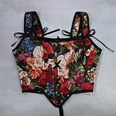 olcso Felsők-Retró Középkori Reneszánsz Fűző Prsluk Bustier Viking Fűzős Virágos Jelmez Női Kelta Fantasy Mindszentek napja Farsang Teljesítmény Parti LARP Felnőttek Fűző