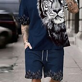 Χαμηλού Κόστους Ανδρικά εμπριμέ σετ μπλουζάκια-Ανδρικά Τίγρη 2 τεμ Σετ μπλουζάκια Καλοκαιρινές κορυφές Κοντομάνικο Κοντό παντελόνι Στρογγυλή Ψηλή Λαιμόκοψη Αθλητισμός Καθημερινό ΕΞΩΤΕΡΙΚΟΥ ΧΩΡΟΥ Διακοπές Αθλημα 3D εκτύπωση Καλοκαίρι