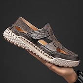 voordelige Buitensandalen-Bruine kunstleren outdoor sportsandalen voor heren met ademende perforaties en duurzame grip voor wandelen en trekking