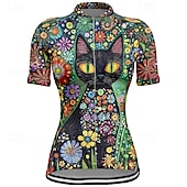 お買い得  ウィメンズジャージ-女性用 サイクリングジャージー 半袖 バイク Tシャツ ジャージー 3つのリアポケット付き マウンテンサイクリング 高通気性 速乾性 人間工学デザイン ウィッキング ブルー ミントグリーン ダークグリーン 猫 スポーツ 衣類