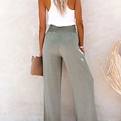 abordables Pantalón liso de lino y algodón-Mujer Pantalones de lino y algodón pantalones Casual Longitud total Cintura Media Plano Cintura elástica Confortable Al Aire Libre Deporte Calle Vino Azul marinero Gris Negro Verano Ajuste regular