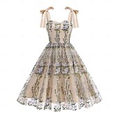 cheap Dresses-Retro Vintage 1950s Vintage Dress Dress Swing Dress Embroidered Floral Women&#039;s Carnival Masquerade Daily Wear Bachelorette Party Adults&#039; Dress Homecoming Dresses