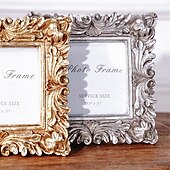cheap Statues-Chrysanthemum Pattern Square Frame, Gold and Silver Resin Material, Desktop Photo Display Frame, Cozy Home Decor for Family Photos and Photography Props
