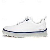 baratos Sapatos de Golfe Masculinos-Sapatos de golfe brancos ultraleves masculinos com detalhes em azul, material de microfibra, ajuste confortável para jogadores de golfe profissionais