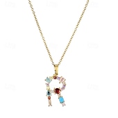 economico I regali-collana con lettera personalizzata, catena hip hop per clavicola, ciondolo con alfabeto in zircone colorato micro-pavé di rame, regalo di gioielli unico per la festa della mamma