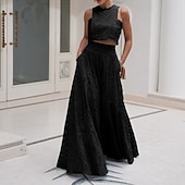 preiswerte Elegante Blumenkleider-Damen kleid lang Zweiteiliges Kleid Elegant Modisch Urlaub Verabredung Ausgehen Regular Fit Glatt Ärmellos Rundhalsausschnitt Schwarz Weiß Gelb Rosa Sommer