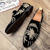 abordables Chaussures sans lacets &amp; mocassins-chaussures de bal pour hommes - mocassins en velours noir avec motif de blé brodé doré pour les occasions formelles