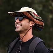 billiga Huvudbonader för herrar-Herr Fiskarhatt Solhatt Fiskehatt Boonie hatt Svart Rubinrött Polyester Broderad Mode Ledigt Dagligen Boho Paisley Damask Pläd / Randig / Chevron Solskyddskräm Andningsfunktion
