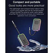 levne Bluetooth pomůcky-přenosný bluetooth vysílač lze spárovat se dvěma zařízeními současně. bluetooth 5.3 má dlouhou výdrž baterie a rgb cool osvětlení