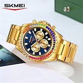 cheap Quartz Watches-SKMEI Men&#039;s Watch with Diamond Studded Rainbow Circle Three Eye Six Pin Multifunctional Quartz Watch