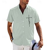 preiswerte Herrenhemd zum Knöpfen-Herren Sommerhemd Freizeithemd Strandhemd Knopfhemd Schwarz Blau Grün Kaki Grau Kurzarm Muster Glaube Revers Urlaub Hawaiianisch Bekleidung Polyester Mode Lässig Bequem