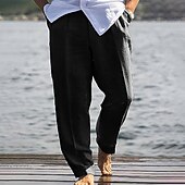 olcso Ünnep-Férfi Vászon nadrág Nadrág Nyári nadrág Strand nadrág Zseb Sima Mokaszinok Légáteresztő Vakáció Napi Szabadság Hawaii Boho Fekete Fehér