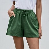 economico Pantaloncini in lino di cotone-Per donna Pantaloncini in cotone e lino Shorts Moda Streetwear Corto Naturale Semplice Tasca Design con Coulisse Elastica Comodo All&#039;aperto Confortevole Streetwear Abbigliamento quotidiano Uscire