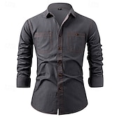economico camicia da uomo con bottoni-Per uomo Camicia Camicia Estiva Camicia casual Camicia da Spiaggia Camicia con Bottoni Blu Grigio Azzurro Manica Lunga Semplice Bavero Vacanza Camicia hawaiana Bottonato Abbigliamento Misto Cotone