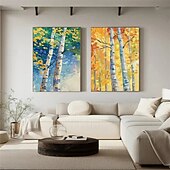abordables Peintures Abstraites-peinture à l&#039;huile de paysage de forêt d&#039;automne peinte à la main peinture à l&#039;huile d&#039;automne art mural ensemble de 2 peintures abstraites beiges sur toile une paire de peinture de paysage de texture