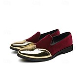 preiswerte Männer Schuhe-Männer Mardi Gras rote Samt und goldene Akzent Slipper – luxuriöse Slipper für Karneval Partys und elegante Veranstaltungen