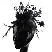 baratos Capacete de Casamento-Peça para Cabeça Penas Sinamay Casamento Festa de Noite Elegante Casamento Com Penas Capacete Chapéu