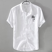 cheap Business Casual-Men&#039;s Linen Shirt Minimalist Aloha Shirt Casual Shirt Cotton Linen Shirt Button Up Shirt Coconut Tree Vacation Street White Dark Navy Sky Blue Gray Short Sleeve Lapel Summer Clothing Apparel
