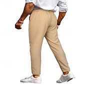 baratos Magro-Homens Social Calças chinês Botões Bolsos Tecido Conforto Formal Festa Trabalho Moda Estilo Clássico Exército verde Preto Micro-Elástica
