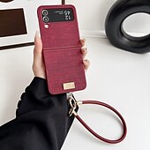 お買い得  サムスン用ケース-電話 ケース 用途 サムスンのギャラクシー Zフリップ7 Zフリップ6 Z Flip 5 Z Flip 4 バックカバー リストストラップ付き 耐衝撃 レトロ風 PUレザー