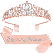 economico Forniture per Festa di Compleanno-set di accessori da 2 pezzi per compleanno principessa - cerchietto e fascia con strass per donne e ragazze