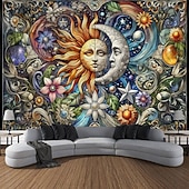 お買い得  マンダラタペストリー-太陽と月のマンダラ掛け布 壁アート 大型タペストリー 壁画装飾 写真の背景 ブランケット カーテン 家の寝室 リビングルームの装飾