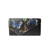 abordables Bolsos de mano y de noche-Cartera de piel sintética con estampado de mariposas y flores para mujer, con cadena, se puede llevar al hombro o cruzada, bolsillos con cremallera de varios compartimentos, adecuada para reuniones diarias y eventos de fiesta por la noche