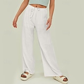 abordables Pantalon uni en coton et lin-Femmes Short en coton et lin Pantalon inspiré du lin Pantalon en coton et lin Streetwear Occasionnel Longueur complète Naturel Uni Avec Poches Conception à cordon élastique Confortable Extérieur Rue