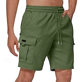 baratos Clássico-Homens Bermuda Cargo Calção Shorts de verão Com Cordão Cintura elástica Bolso multi Tecido Conforto Vestível Comprimento do joelho Ao ar livre Esporte Diário Moda Casual Preto Azul