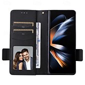 Недорогие Чехлы для Samsung-телефон Кейс для Назначение SSamsung Galaxy Z-сгиб 6 Z Fold 5 Z Fold 4 Z Fold 3 Z Fold 2 Кейс на заднюю панель со стендом с ремешком на запястье Разъем для карты Ретро ТПУ Кожа PU