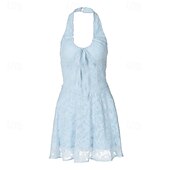 tanie Wakacyjne sukienki-Damskie Sukienka mini Koronkowa sukienka Codzienne sukienki Letnie sukienki Sukienka z dekoltem halter Moda Święto Randka Wyjściowe Regularny Równina Bez rękawów Kantarka Niebieski Lato