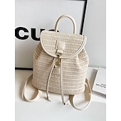 economico Zaini alla moda-zaino in paglia per donna – borsa da viaggio in rattan intrecciato boho con cinturini in pelle, zaino da spiaggia estivo chic, borsa casual per le vacanze e l&#039;uso quotidiano bianco rosa marrone