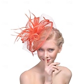 levne Fascinátory a klobouky-Fascinátory Organza Baret 30. léta Se širší krempou Dovolená Čajový dýchánek Kentucky Derby Dostih Dámský den Elegantní Vinobraní Jednoduchý S Peří Čistá Barva Přílba Pokrývky Hlavy