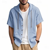 cheap Business Casual-Men&#039;s Shirt White Cotton Shirt Casual Shirt Button Up Shirt Cotton Shirt Plain Vacation Street Black White Khaki Gray Short Sleeve Hooded Summer Clothing Apparel Button-Down
