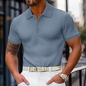 levne Pánské klasické polo-Pánské Waffle Polo košile Golfová košile Ležérní Dovolená Klopa Žebrovaný polo límec Krátký rukáv Módní Základní Bez vzoru Knoflíky Měkké Léto Jaro Běžný Bílá Žlutá Bordó Trávová zelená Khaki Šedá